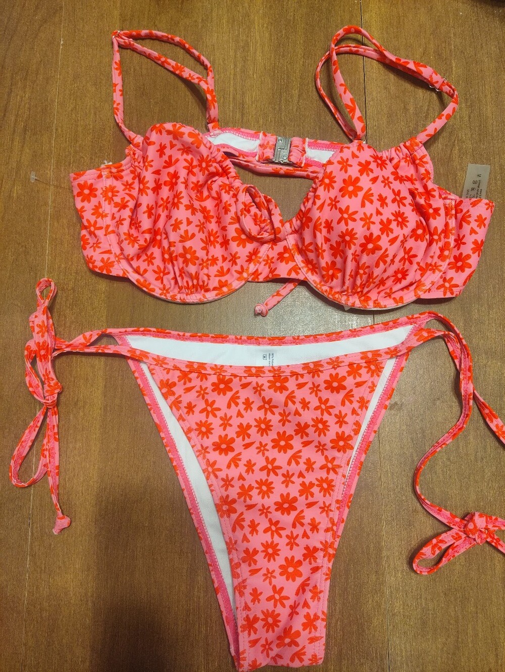 Girls Pink Floral Tie-Side Bikini Set